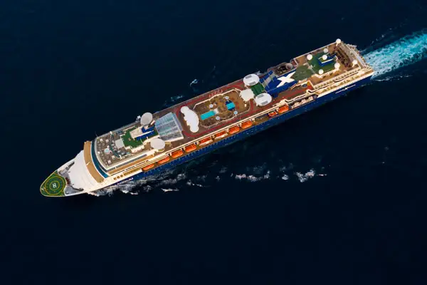 Aerial view of the Celebrity Constellation cruise ship at sea