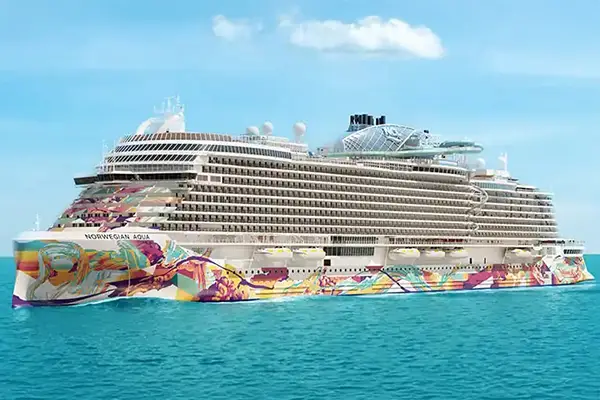 Norwegian Aqua cruise ship with colorful hull art