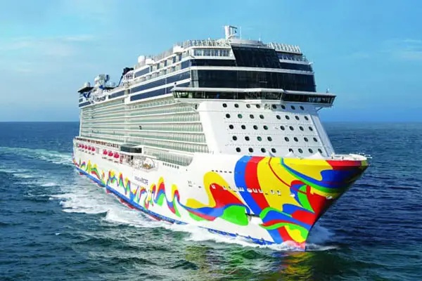 Norwegian Encore cruise ship with colorful hull art