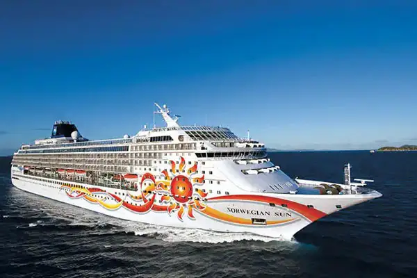 Norwegian Sun cruise ship with colorful hull art