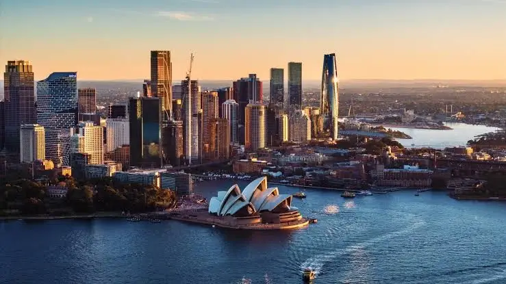 Sydney city skyline and Opera House at dusk