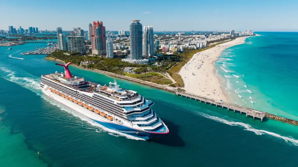 Carnival cruise ship sailing past Miami Beach