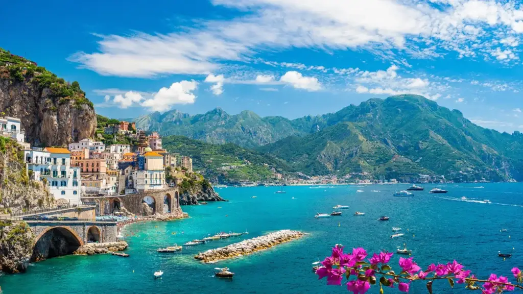Village and turquoise bay on the Amalfi Coast, Italy