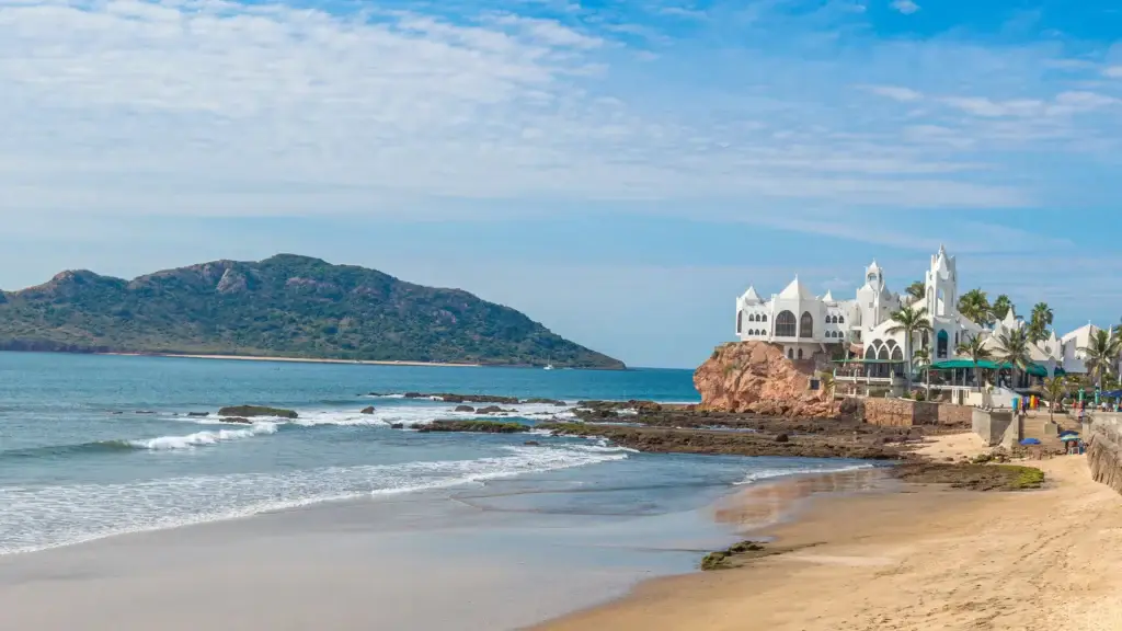Sandy beach and rocky headland on Mexico's Pacific coast