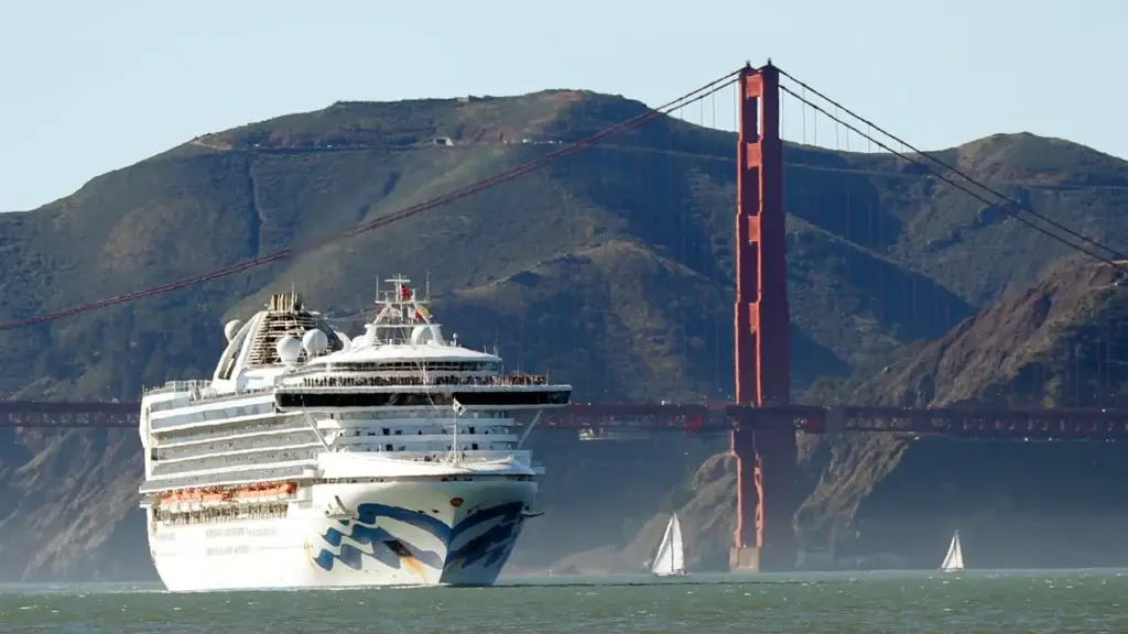 Cruise ship sailing under the Golden Gate Bridge, San Francisco