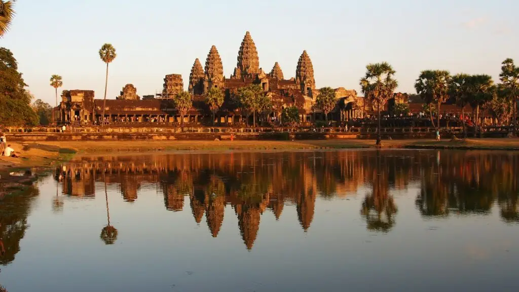 Angkor Wat temple reflected at sunrise, Cambodia