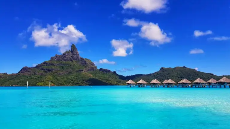 Mount Otemanu rising above Bora Bora's lagoon, French Polynesia