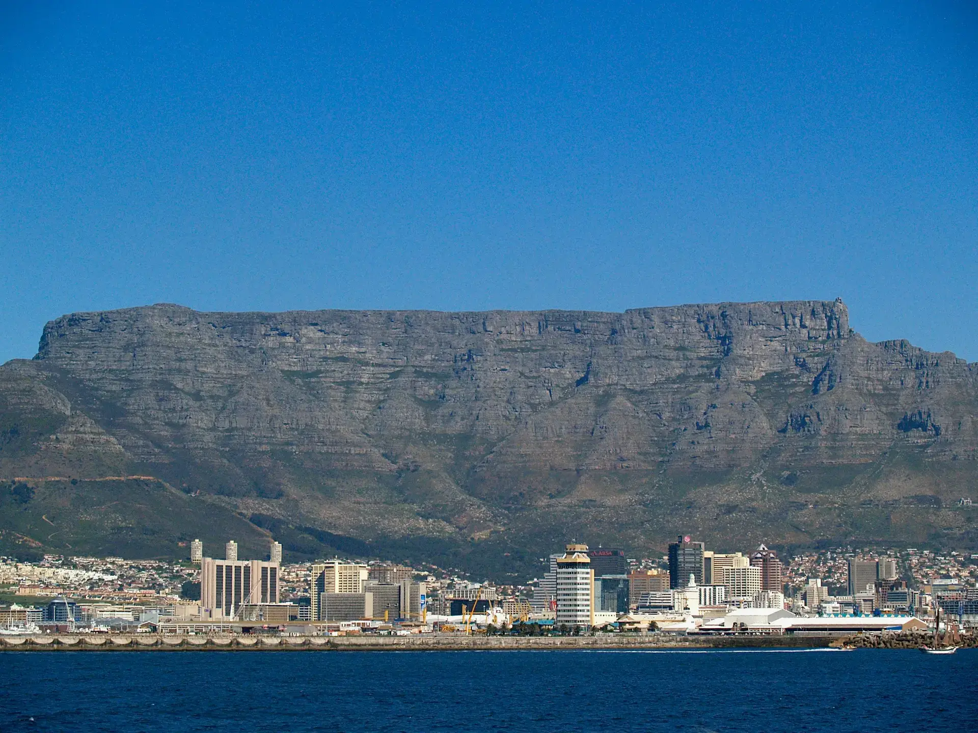 Cape Town and Table Mountain seen across the bay, South Africa