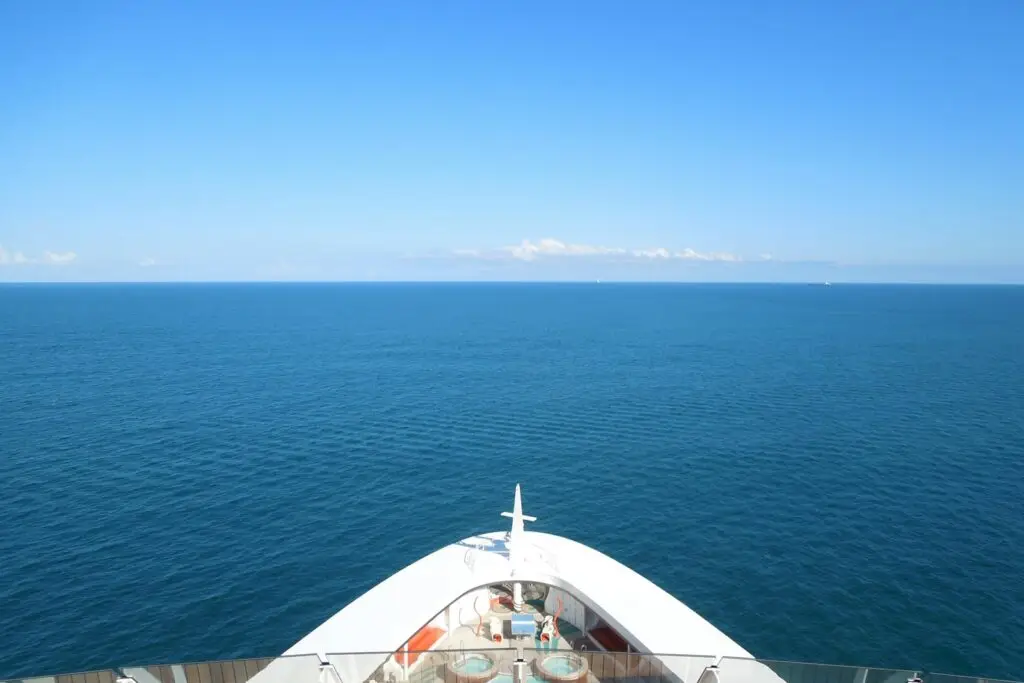 View from the bow of a cruise ship at sea