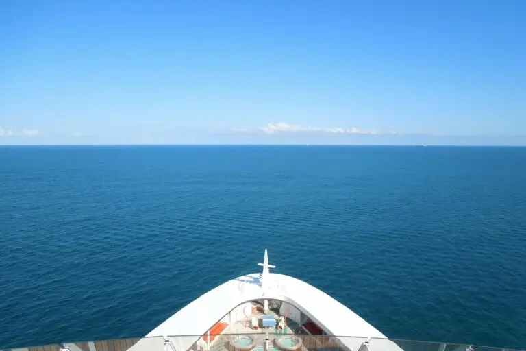 View from the bow of a cruise ship at sea