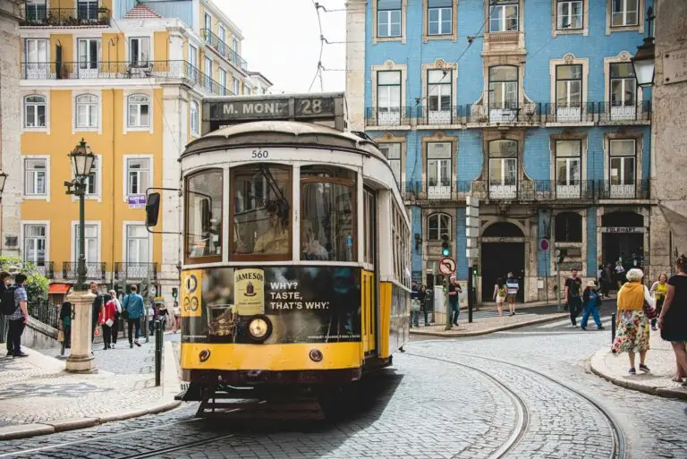 Yellow tram in Lisbon, Portugal