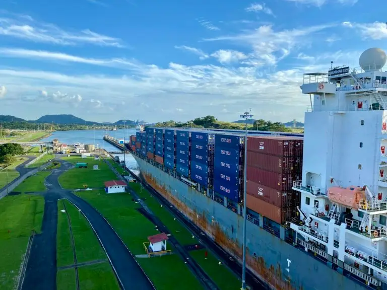 Ship in the Miraflores Locks, Panama Canal