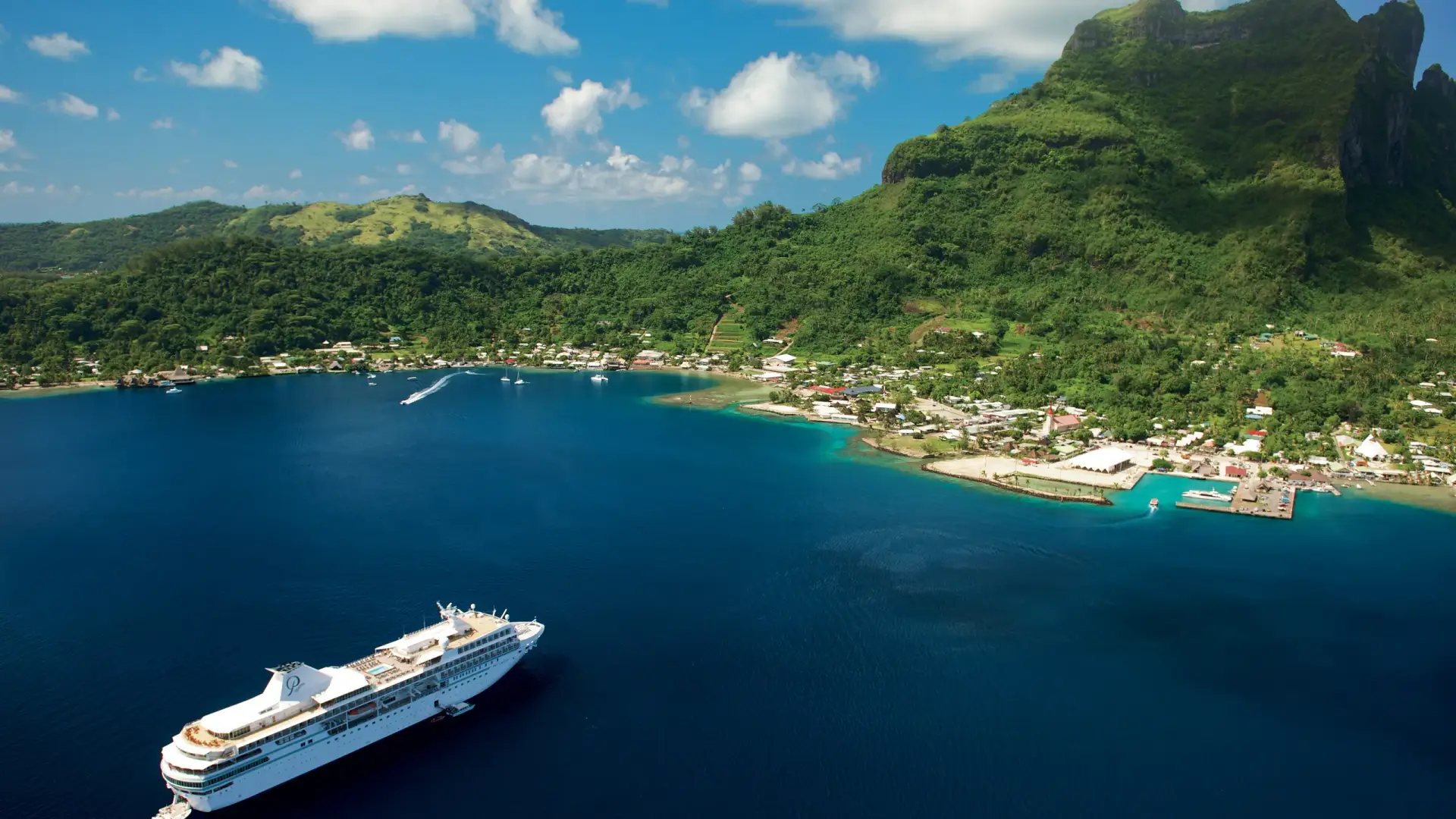 The m/s Paul Gauguin anchored off Bora Bora