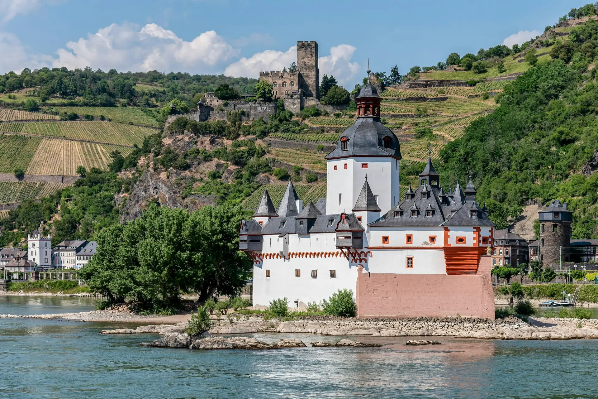 Island castle on the Rhine River, Germany