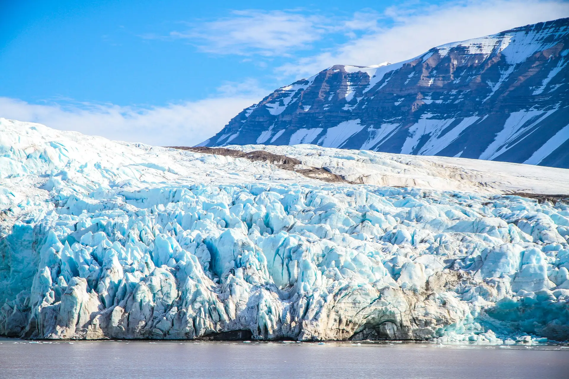 Glacier meeting the sea in Svalbard, Norway