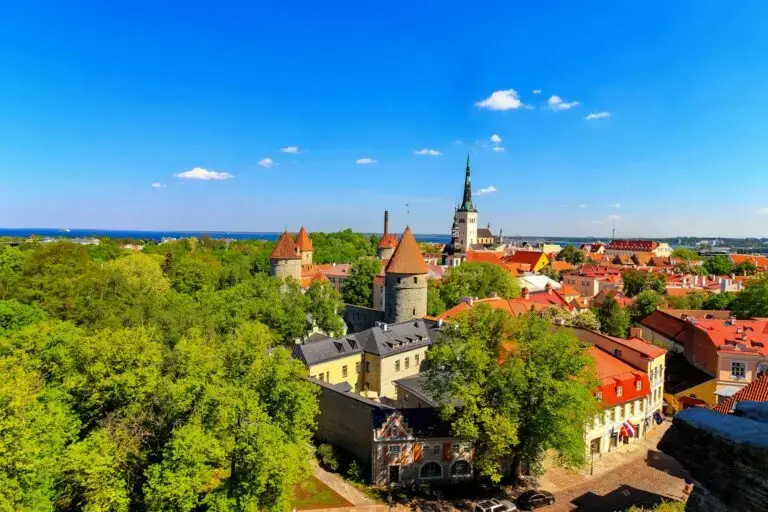 Rooftops and church spires of Tallinn's old town, Estonia